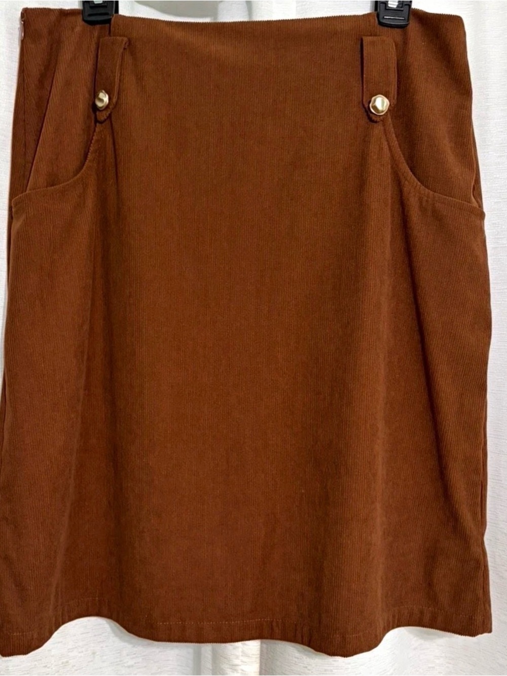 Women’s A-Line Corduroy Skirt in Chestnut Brown Midi Side Pick Up